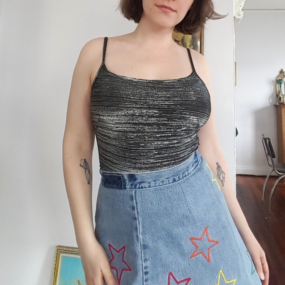 Silver Metallic Shiny Spaghetti Strap Top